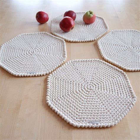 Handmade Placemats, Cotton Crochet Octagon Placemats, Rustic Round ...