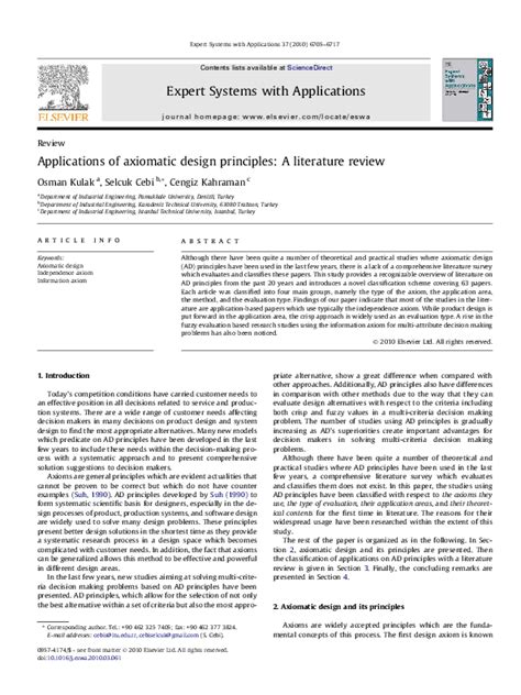 (PDF) Applications of axiomatic design principles: A literature review | Osman Kulak and Selcuk ...