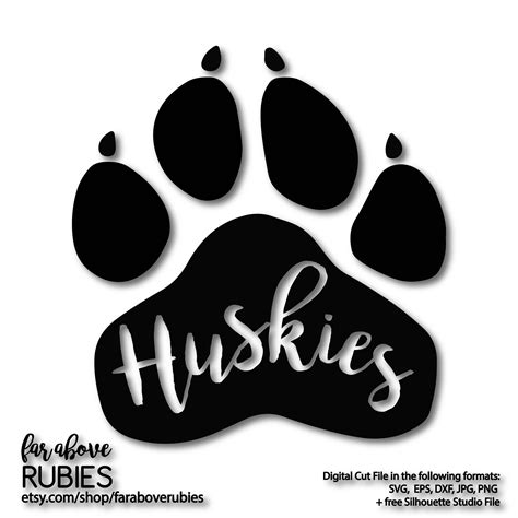 Huskies Paw Print Team SVG EPS dxf png jpg digital cut