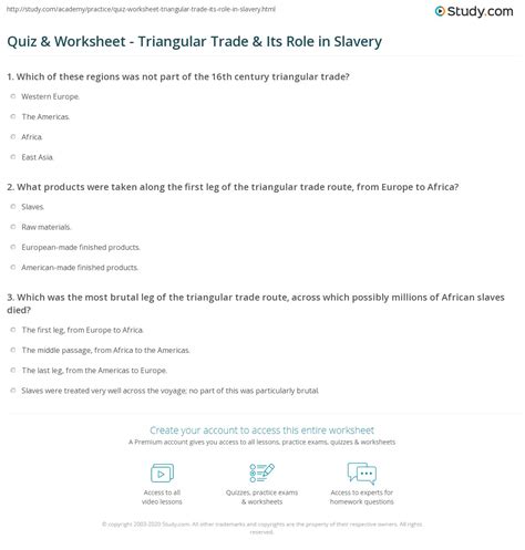 Quiz & Worksheet - Triangular Trade & Its Role in Slavery | Study.com