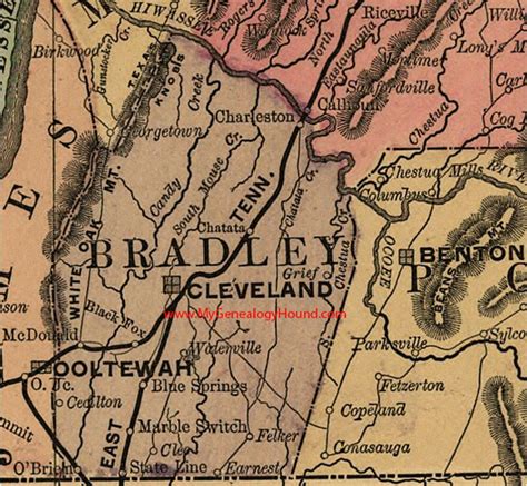 Bradley County, Tennessee 1888 Map | Tennessee map, Tennessee, County map