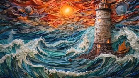 Premium AI Image | A painting of a lighthouse in the ocean