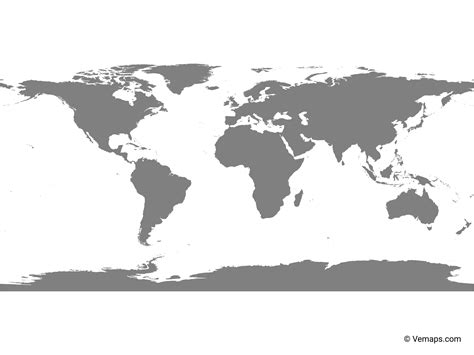 Grey Map of the World with Antarctica - Equirectangular projection | Free Vector Maps