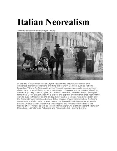 Italian Neorealism 1 - ... - Italian Neorealism The neorealist movement began in Italy at the ...