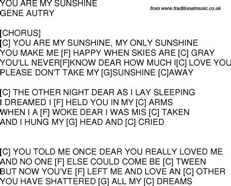 Old time song lyrics with chords for You Are My Sunshine C | Song ...