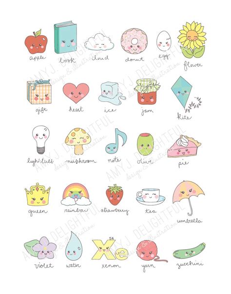 Kawaii Cute Illustrated Alphabet art print digital file | Etsy