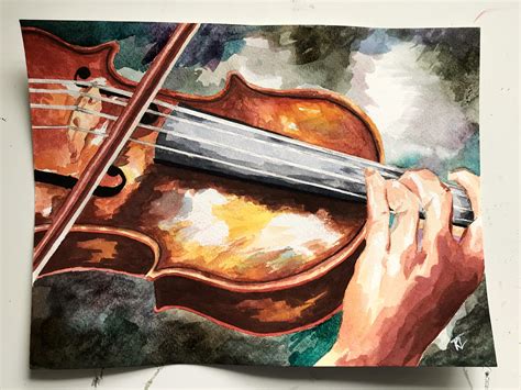 Watercolor painting of a violin by me (not my violin but it‘s my ...