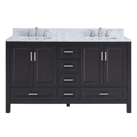 Scott Living Durham 60-in Espresso Double Sink Bathroom Vanity with Natural Carrara Marble Top ...