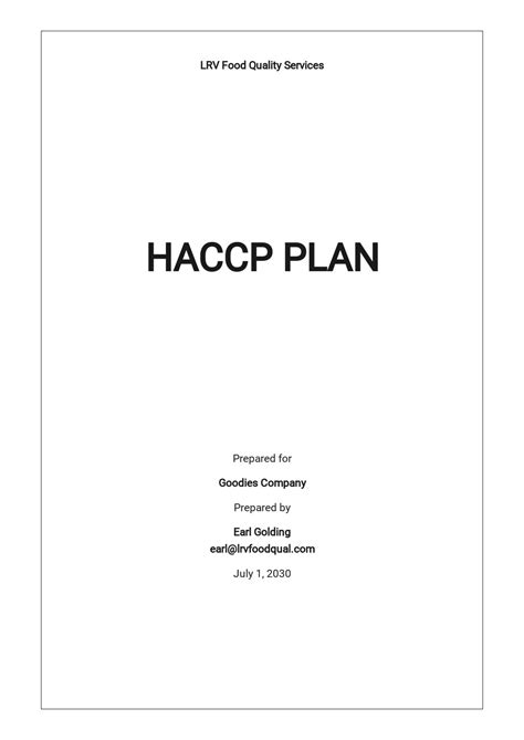 Haccp Plan Template Free