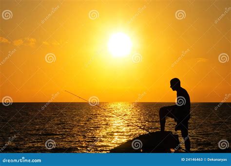 Fisherman at sunset stock image. Image of fishing, recreational - 24146463