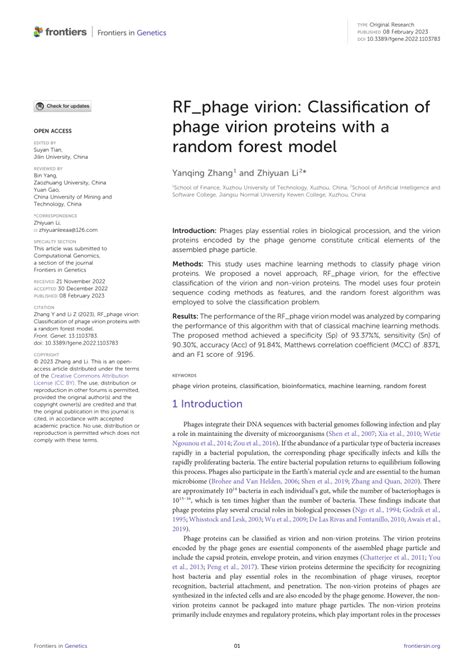 (PDF) RF_phage virion: Classification of phage virion proteins with a random forest model