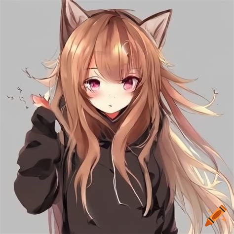 Fluffy anime fox girl with long brown messy hair on Craiyon