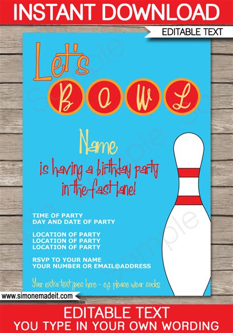Printable Bowling Party Invitations