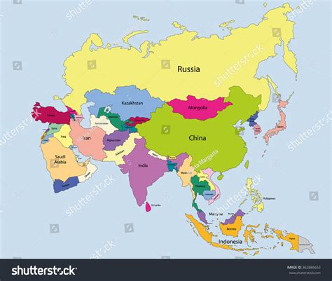 Map Asia Countries Stock Vector 362886653 - Shutterstock