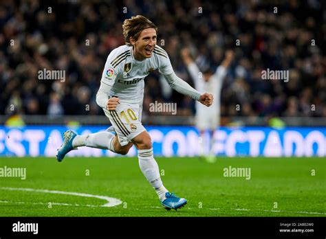 Luka Modric of Real Madrid celebrates a goal during the La Liga match ...