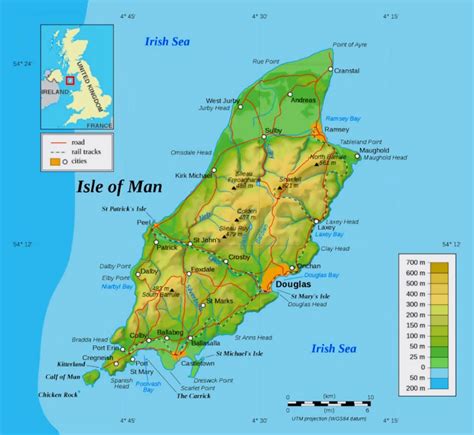 Large physical map of Isle of Man | Isle of Man | Europe | Mapsland | Maps of the World