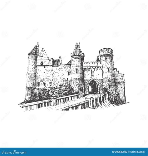 Medieval Castle. Vector Drawing, Sketch Stock Illustration ...