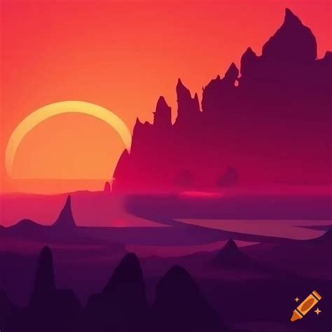 4k ultra wide wallpaper flat desgin digital art sunset on Craiyon