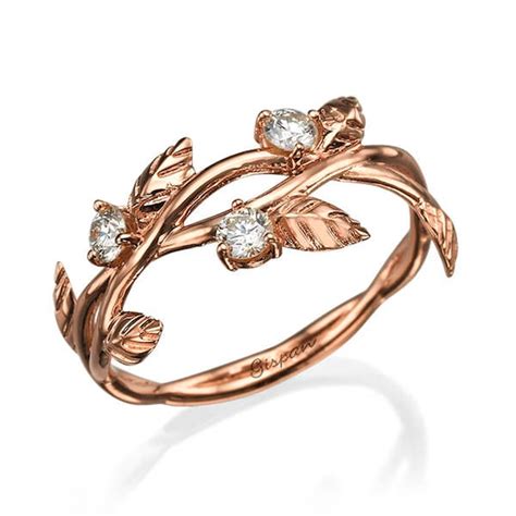 Leaves Rose Gold Engagement Ring Unique Ring 14k Gold Ring - Etsy