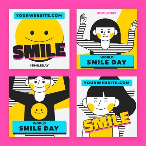 Free Vector | Hand drawn flat world smile day instagram posts collection