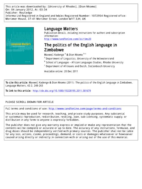 (PDF) The politics of the English language in Zimbabwe