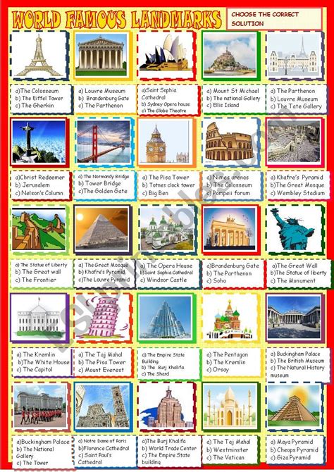 English Worksheets Landmarks And Famous Places - Bank2home.com