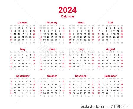 Calendar 2024 - 12 months yearly vector... - Stock Illustration [71690410] - PIXTA