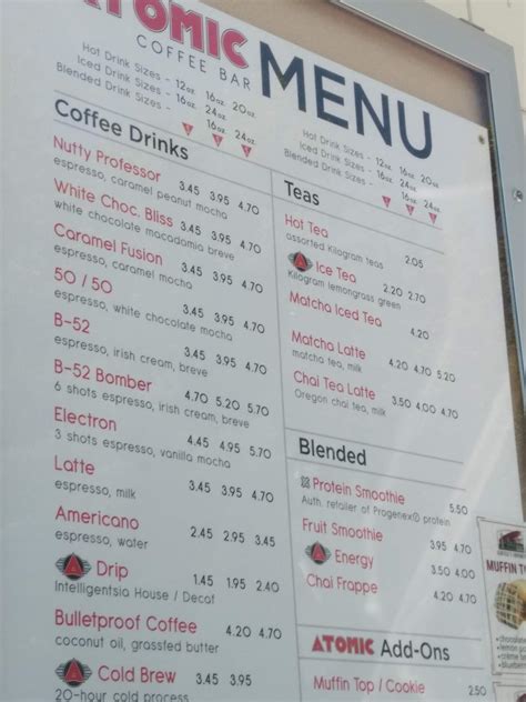 Menu at Atomic Coffee Bar, Bettendorf