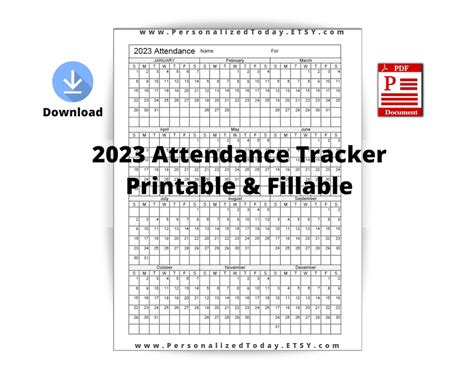 2023 Yearly Attendance Calendar Fillable and Print and Write - Etsy