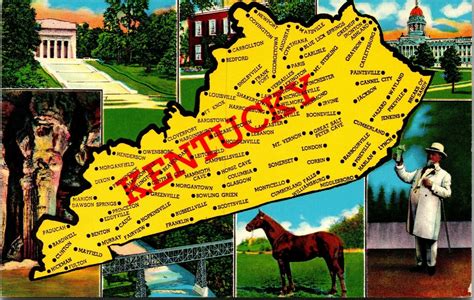 Vtg Kentucky State Map Cities Scenic Landmarks Multi View 1950s ...