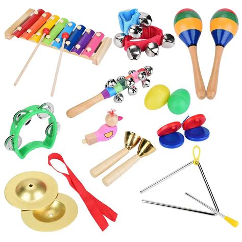 12Pcs Children Percussion Toys Toddler Musical Instruments Wooden Xylophone Set Instruments for ...