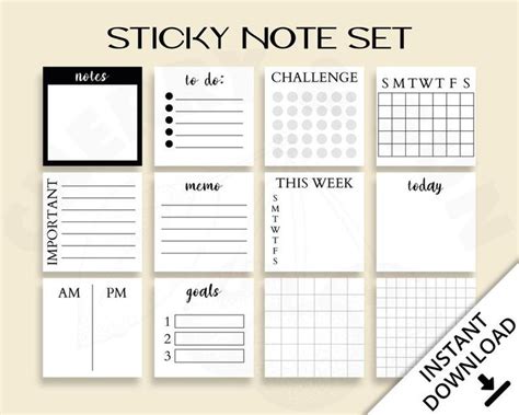 Printable Sticky Notes Minimalist Design 3x3 Inch Sticky - Etsy | Notes ...
