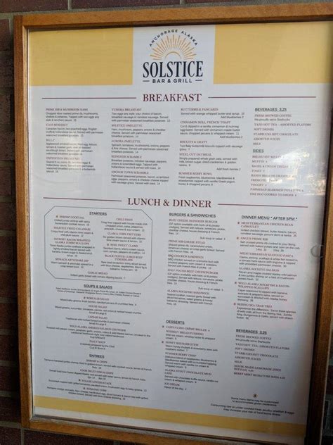 Menu at Solstice Bar & Grill, Anchorage