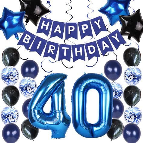 Buy 40th Birthday Decorations, 40th Birthday Decorations for Men, Happy Birthday Banner Blue ...