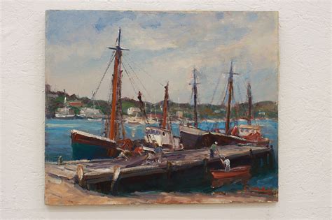 Gloucester MA Fishing Boats Vintage Original Oil Painting, Civale 24"