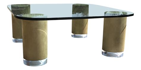 Mid Century Modern Faux Finish and Lucite Cylinder Column Square Coffee Table in 2021 | Coffee ...