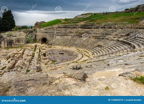 Ancient Theater Greek Architecture in Historic City Syracuse on the ...