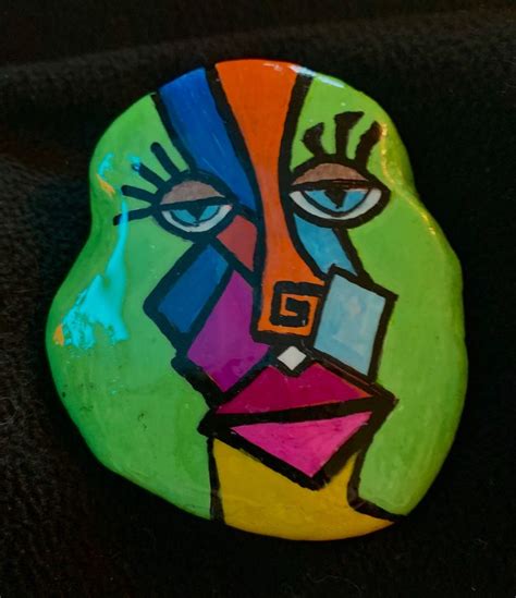 Cubism Woman; Rock Art in 2023 | Rock painting art, Painted rocks, Stone painting