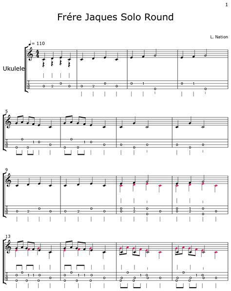 Frére Jaques Solo Round - Sheet music for Ukulele