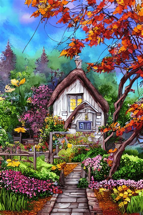 Watercolor Cottage Garden Background Cartoon · Creative Fabrica