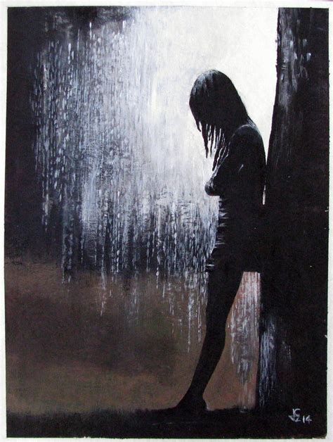 a painting of a woman standing in the rain