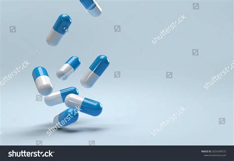 Falling Pills On Blue Background Antibiotics Stock Illustration ...