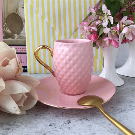 Pink Coffee Cup with Gold Handle Espresso Cup and Saucer | Etsy