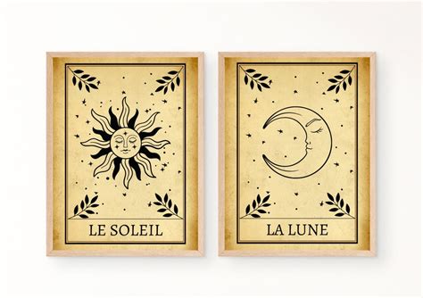 Sun & Moon Tarot Art Prints. Set of 2 Celestial Wall Art, Boho Home ...