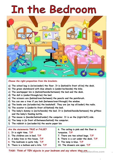 Worksheet For Prepositions Of Place In The Room With Pictures And Words ...