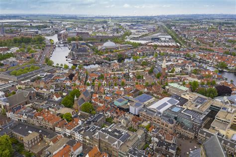 Aerial view of Haarlem cityscape against sky stock photo