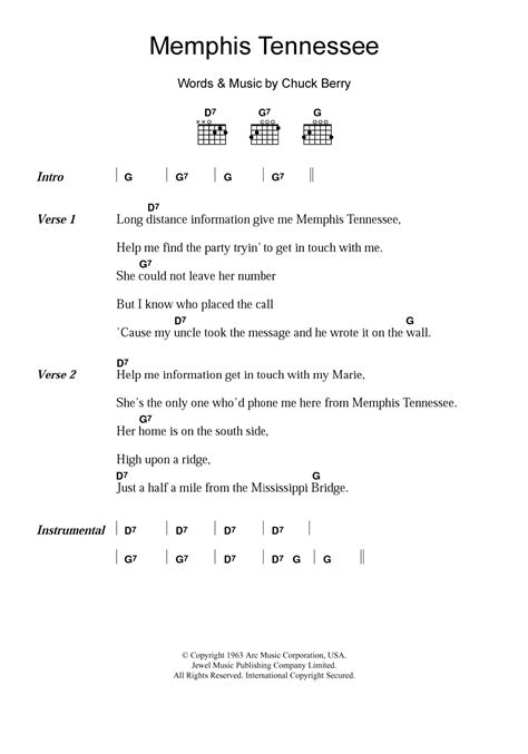 Memphis Tennessee by Chuck Berry - Guitar Chords/Lyrics - Guitar Instructor