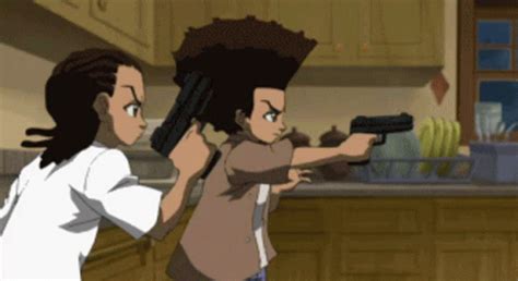 Boondocks Gunfight Huey Riley Freeman GIF | GIFDB.com