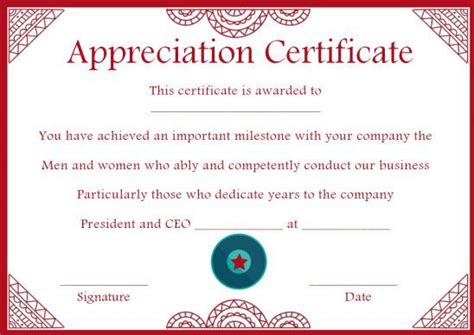 Certificate Of Years Of Service Template / 30 Free Certificate of Appreciation Templates and ...