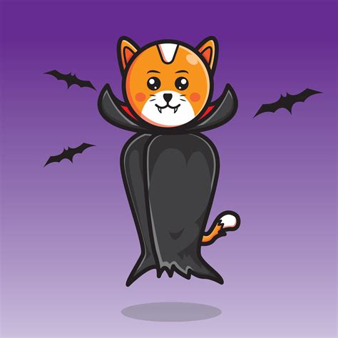 cute vampire cat flying towards you on halloween day 10683480 Vector ...